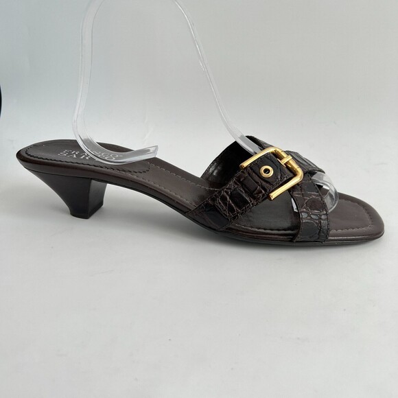 Franco Sarto Sandals Size 11M Brown Slides Gold Buckle Mules - Picture 2 of 10